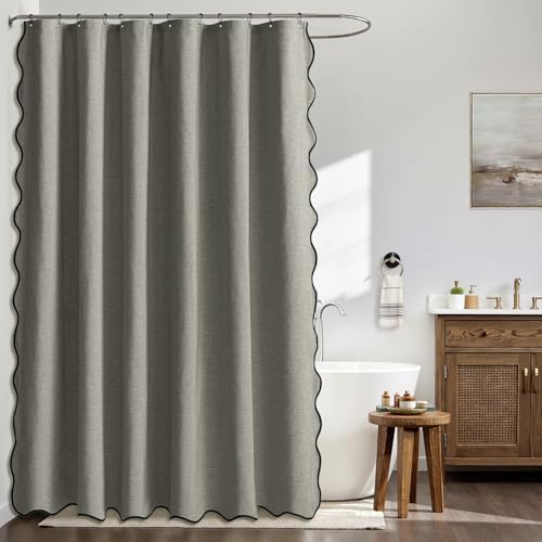 MIULEE Grey Scalloped Linen Shower Curtain 72x72 Inches