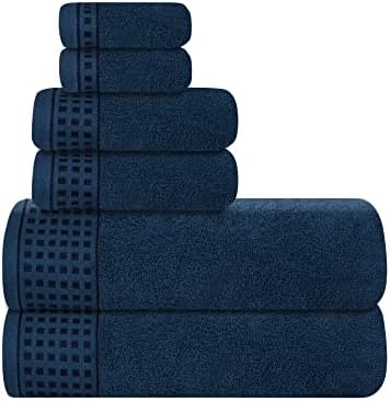 GLAMBURG 100% Cotton Ultra Soft 6 Pack Towel Set, Contains 2 Bath Towels 28x55 Inches, 2 Hand Towels 16x24 Inches & 2 Wash Coths 12x12 Inches, Compact Absorbent Lightweight & Quickdry - Mineral Blue