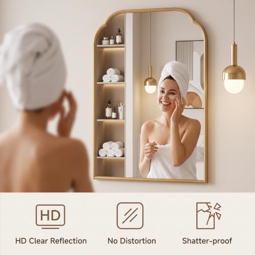30"x20"﻿ Gold Bathroom Scalloped Mirror, Rust-Proof Metal Frame