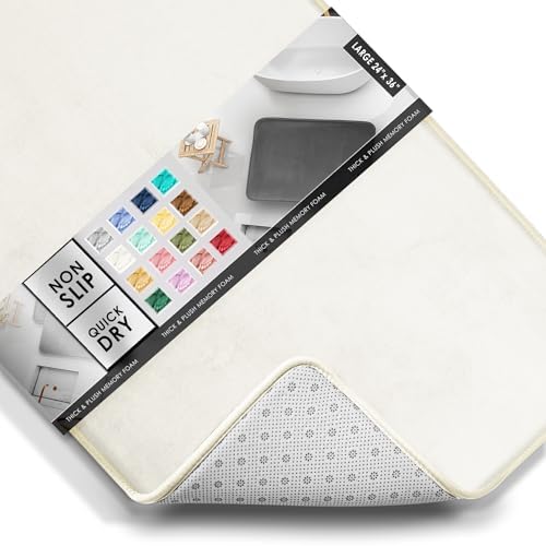 Clara Clark Bathroom Rugs, Velvet Memory Foam Bath Mat, Non-Slip Bath Rugs, Machine Wash, Dries Quickly, Ultra Soft Plush Bath Mats for Bathroom, 24 x 36, Off White