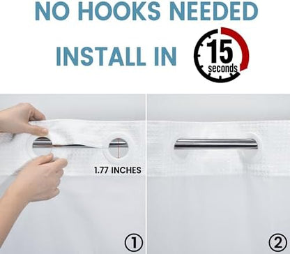 EUTXL Heavyweight No Hook Shower Curtain with Liner, White, 54x80