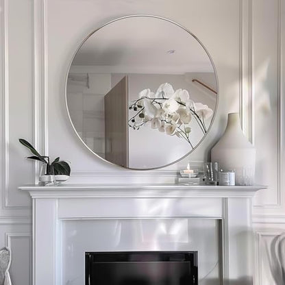 Sunniry Round Mirror 28 inch,Circle Wall Mirror, Brushed Nickel Metal Frame
