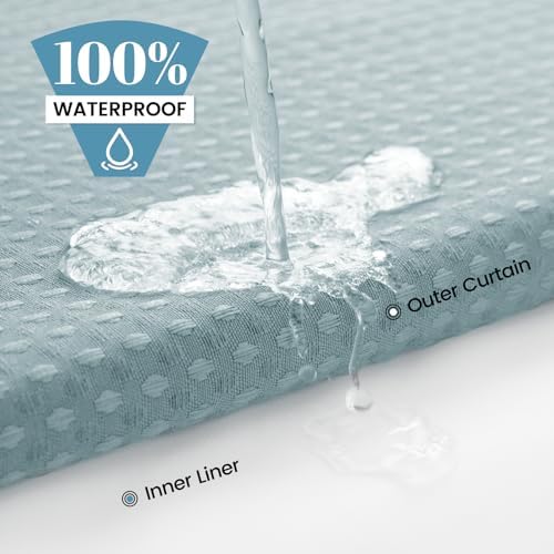 No Hook Waffle Shower Curtain with Snap in Liner Set, 71x74, Fog Blue