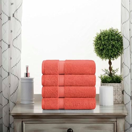 SUPERIOR Egyptian Cotton Plush & Absorbent, Hand Towel Set of 4, Coral
