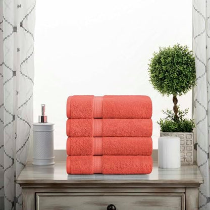 SUPERIOR Egyptian Cotton Plush & Absorbent, Hand Towel Set of 4, Coral