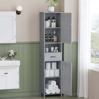 Homhedy 67" H Tall Bathroom Storage Cabinet with Barn Doors and Drawer