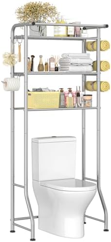 Simple Trending 3 Tier Over The Toilet Rack, Shelf Bathroom, Bathroom Stand Organizer Space Saver, Silver
