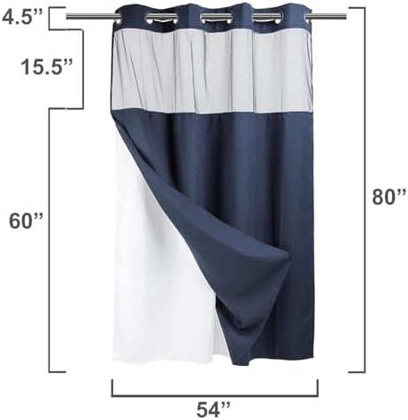 River Dream Heavyweight Waffle No Hook Shower Curtain with Liner,Navy,54x80