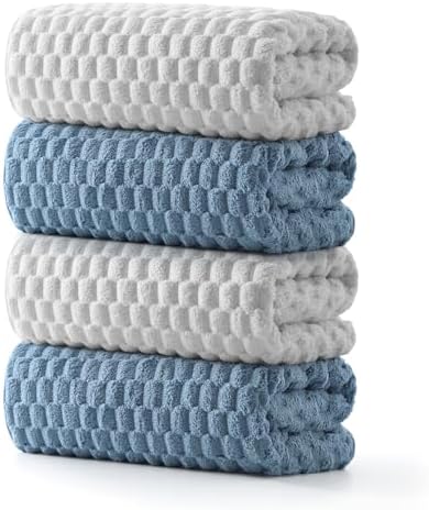 REDKISS Microfiber Bath Towels of 4-27x55 Inches Bath Towel Large, Highly Absorbent Towels for Bathroom, Quick Drying, Super Soft, Lint Free Fluffy Shower Towel for Gym, SPA, Gray, Blue