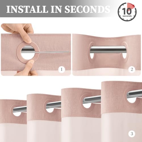 BTTN 72x87 Ringless Linen Textured Shower Curtain with Snap in Liner, Blush