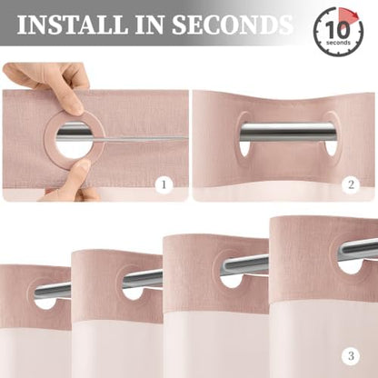 BTTN 72x81 Ringless Linen Textured Shower Curtain with Snap in Liner, Blush