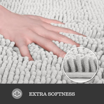 Yeaban Chenille Light Gray Bathroom Rug 20"x32", Non-Slip Rubber Backing