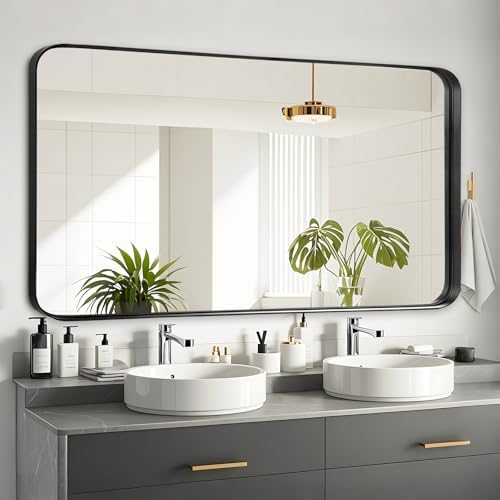 Black Bathroom Vanity Mirror Over Sink 20x40, Large Wall Rectangle Mirror