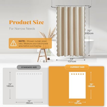 BTTN Narrow Scalloped Linen Textured Shower Curtain Set, 54x72, Beige/Cream