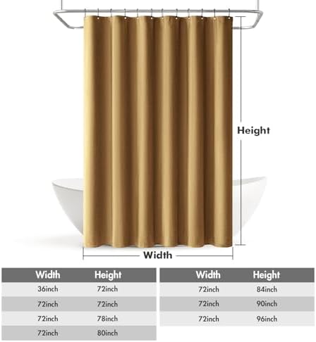 MIULEE 72 x 84 Extra Long Linen Shower Curtain Gold 12 Metal Hooks