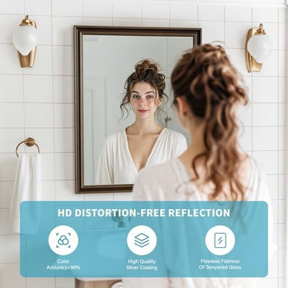 Retro Copper Effect Framed Wall Mirror, 32x40 Rectangle Mirror