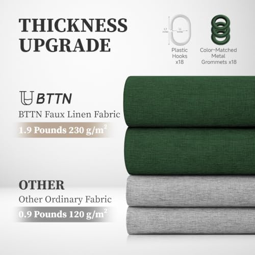 BTTN 108x72 Linen Textured Waterproof Cloth Shower Curtain, Emerald Green