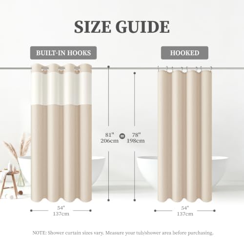 BTTN 54x81 Ringless Linen Textured Shower Curtain with Snap in Liner, Cream