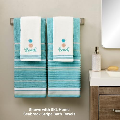 SKL Home South Seas Hand Towel Set-2pc, Coastal Embroidery, White