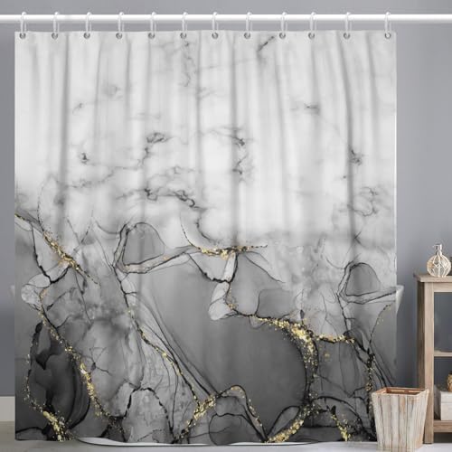 Gray Marble Long Waterproof Shower Curtain 72x78 inches