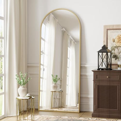 Dewfig Arched Full Length Mirror, 58"X18" Large Full Body Mirror, Gold