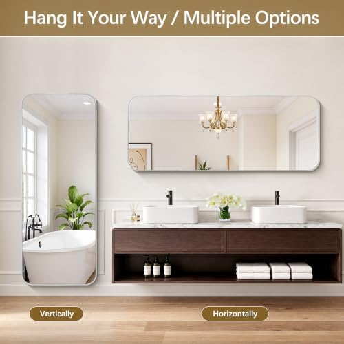 DESBING 60"x24" Bathroom Mirror for Over Sink, Silver Framed Wall Mirror