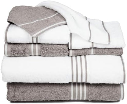 Lavish Home Rio 8 Piece 100% Cotton Towel Set - White & Silver
