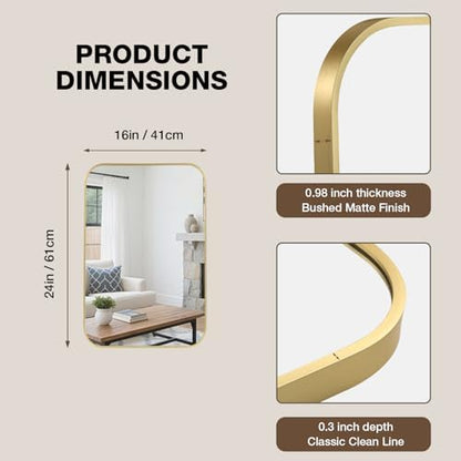16"x24" Bathroom Mirror for Over Sink, Brushed Gold Rectangle Vanity Mirror