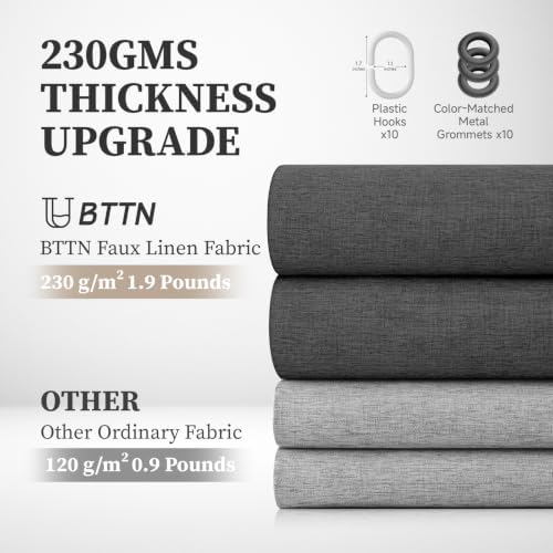 BTTN 60x72 Linen Textured Waterproof Fabric Shower Curtain, Charcoal Grey