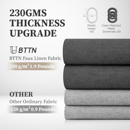 BTTN 60x72 Linen Textured Waterproof Fabric Shower Curtain, Charcoal Grey