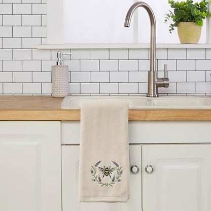 SKL Home Bee Lavender Hand Towel Set-2pc, 100% Cotton, Embroidered, Natural