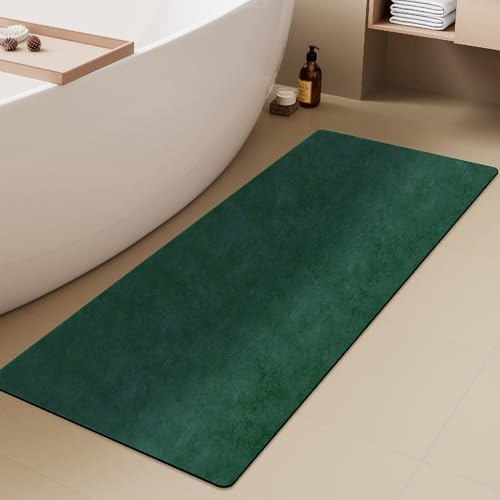 TYUU Thin Bath Mat Runner, Long Bathroom Rugs Non Slip 24x60 Dark Green