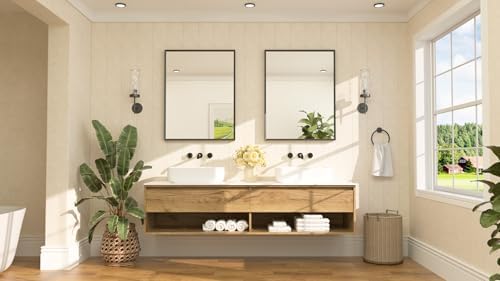 TETOTE Black Mirror for Bathroom Sink 28" x 36" Matte Black Beveled Metal Frame Bathroom Vanity Rectangle Mirror for Wall, Modern Farmhouse, Tempered Glass, Shatterproof, Stronger Frame
