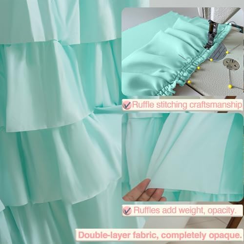 Teal Ruffle Shower Curtain for Bathroom, 36 x 72 Inch, 1 Panel