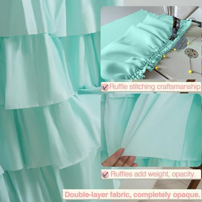Teal Ruffle Shower Curtain for Bathroom, 36 x 72 Inch, 1 Panel