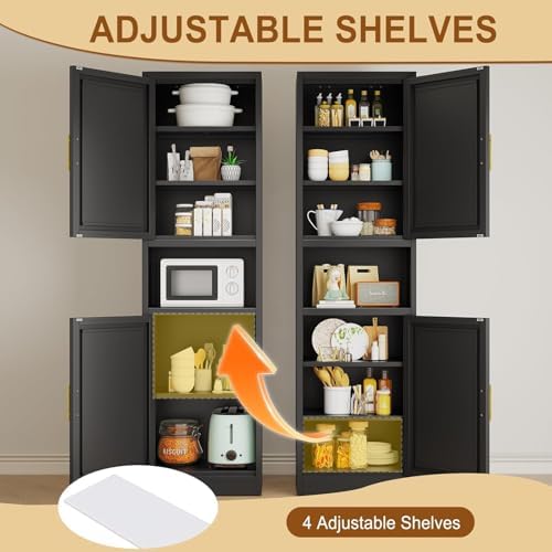 Tall Metal Narrow Bathroom Storage Cabinet 67" H, Tall Black Pantry Cabinets with 4 Adjustable Shelves and 2 Doors for Kitchen, Home Office, Living Room, Dining Room(20 inches Wide)