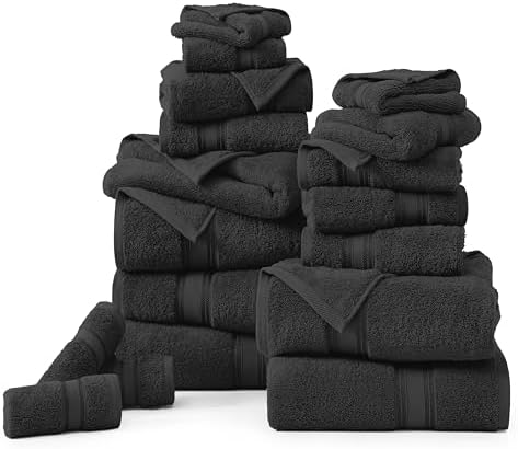LANE LINEN Large Bath Towel Set Absorbent Quick Dry 100% Cotton - Black