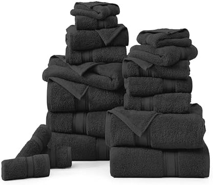LANE LINEN Large Bath Towel Set Absorbent Quick Dry 100% Cotton - Black