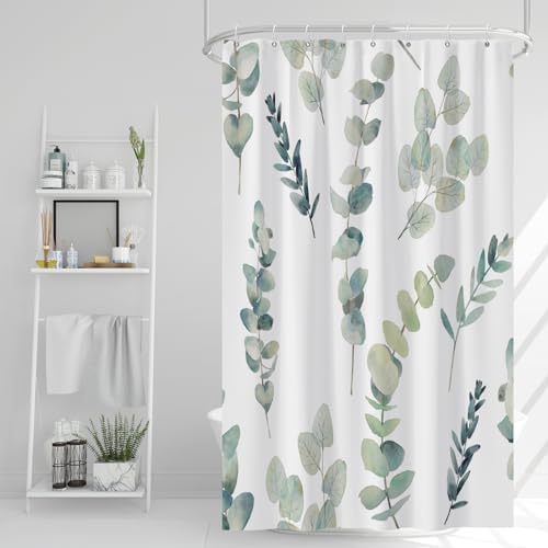 AWERT Shower Curtain Green Plants for Bathroom Waterproof Quick-Drying Eucalyptus Leaves Shower Curtain Set with Hooks 48x72 Inch