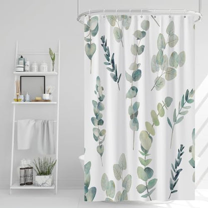 AWERT Shower Curtain Green Plants for Bathroom Waterproof Quick-Drying Eucalyptus Leaves Shower Curtain Set with Hooks 48x72 Inch