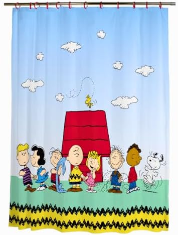 Peanuts 13-Piece Shower Curtain Set, 72 x 72 Inch Fabric Curtain with Hooks, Bathroom Decor, Machine Washable, (100% Officially Licensed Product) by Franco Collectibles