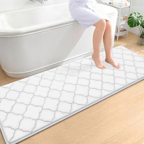 OLANLY Memory Foam Bath Mat Rug 70x24, Ultra Soft Bathroom Rugs, White