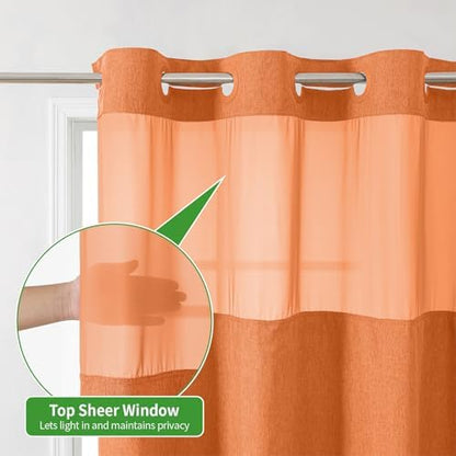 eachope No Hook Fabric Shower Curtain with Snap-in Liner,71x74 Burnt Orange