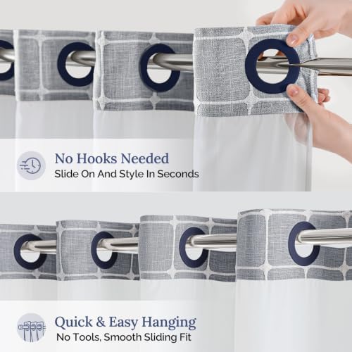 River Dream Farmhouse No Hooks Shower Curtain with Snap-in Liner,Blue,71x74
