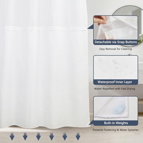 No Hook Geometric Shower Curtain with Snap in Liner, 71 x 74 Inch