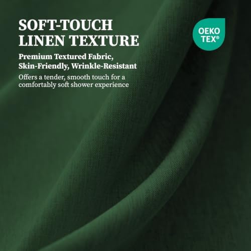 BTTN 108x72 Linen Textured Waterproof Cloth Shower Curtain, Emerald Green