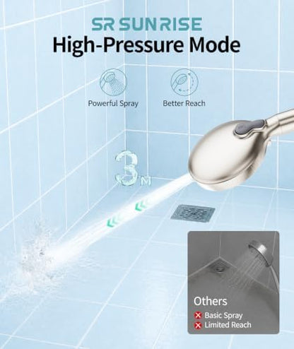 SR SUN RISE Filtered Shower Head with Handheld High Pressure 9 Spray Mode Showerhead Detachable Shower Head Water Softener Filters Beads for Hard Water Remove Chlorine 1 Filter Brushed Nickel
