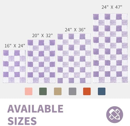 CozeCube Lavender Checkered Bath Mat 24"x16" Non Slip Washable Rug
