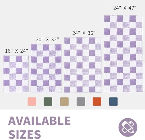CozeCube Lavender Checkered Bath Mat 36"x24" Non Slip Washable Rug