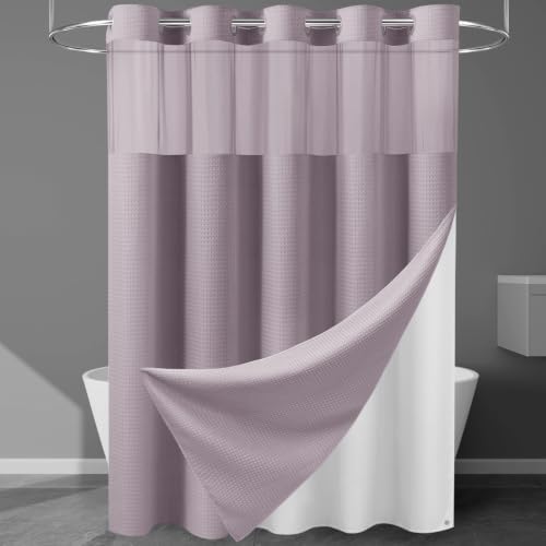 EUTXL Heavyweight Waffle No Hook Shower Curtain with Liner, Lavender, 71x74
